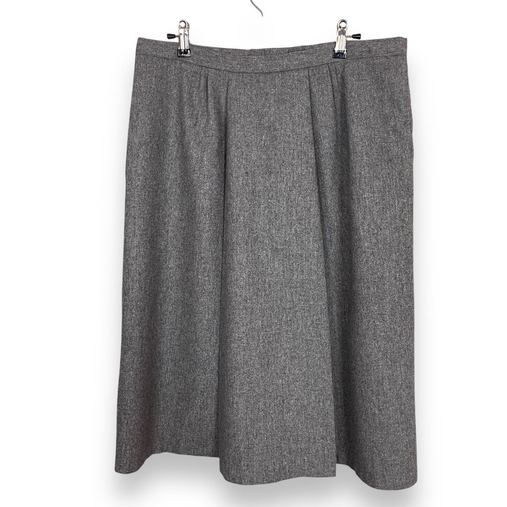 Vintage Wool Skirt Gray Pleated Simple Classic Modest Lined Professional Office